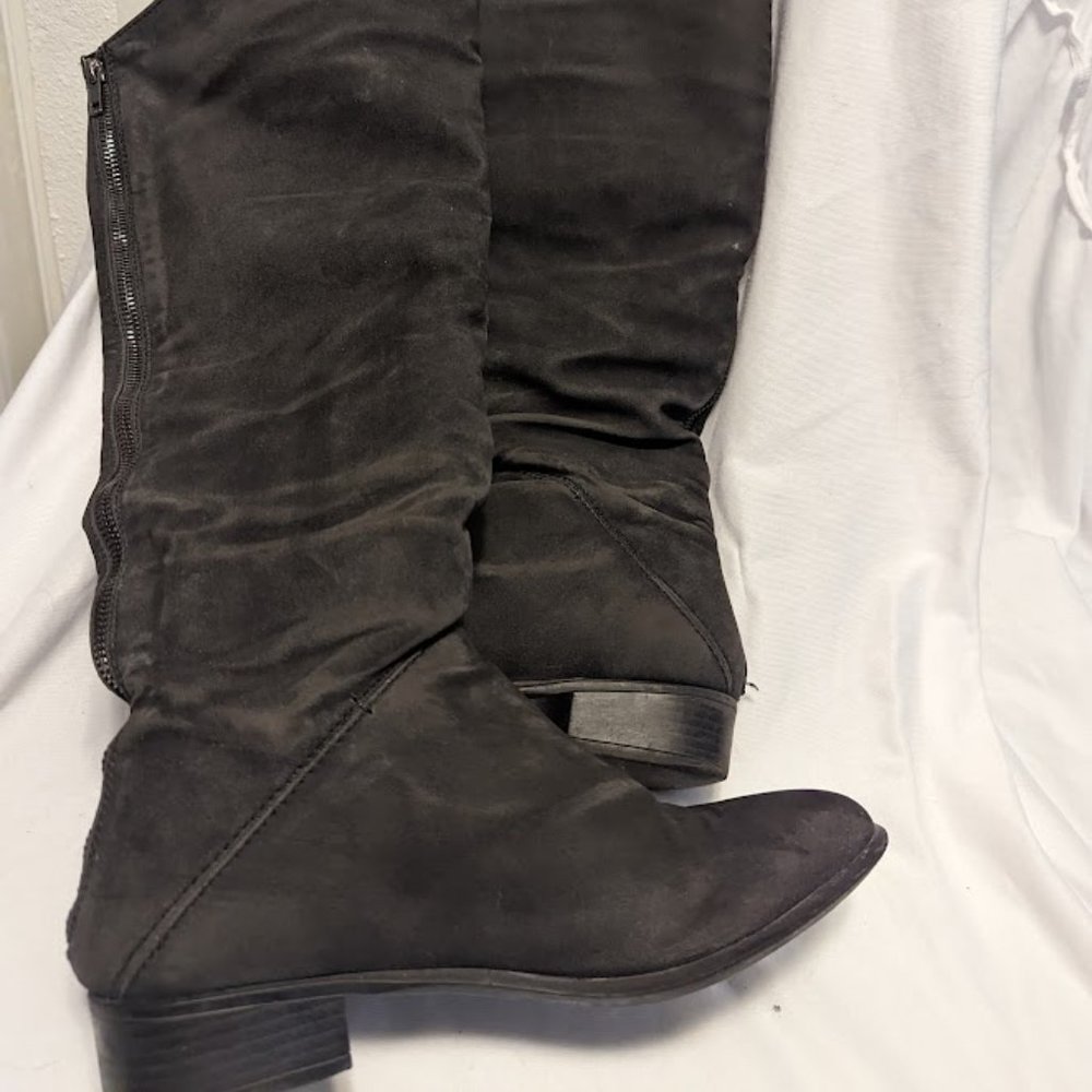Tall knee high black suede boot